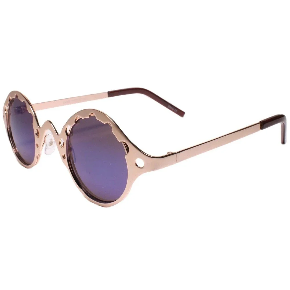Classy Exotic Funky Mens Womens Retro Steampunk Fashion Round Gold Sunglasses